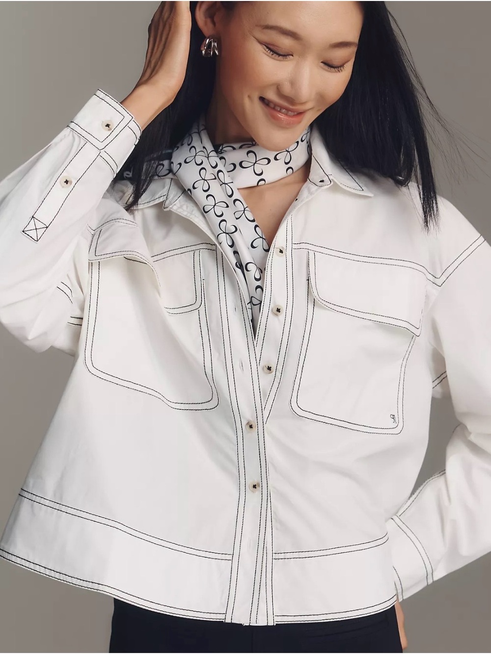 Pilcro White Jean Jacket with Black Contrast Stitching